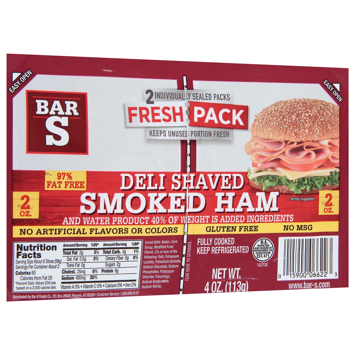 slide 4 of 11, Bar-S Deli Shaved Smoked Ham Single Serve, 4 oz, 4 oz