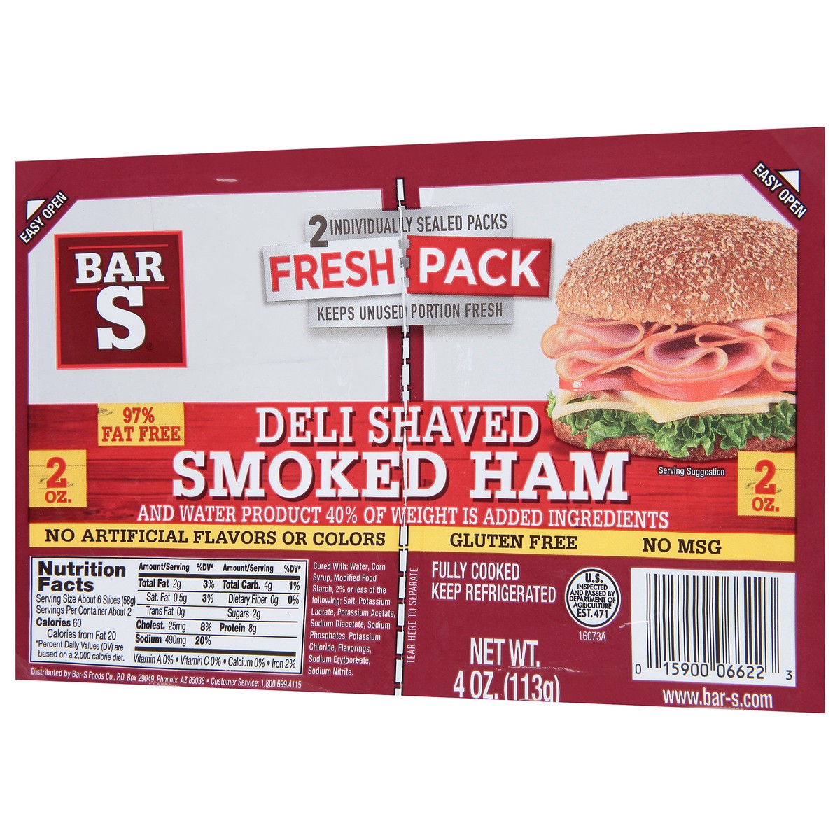 slide 5 of 11, Bar-S Deli Shaved Smoked Ham Single Serve, 4 oz, 4 oz