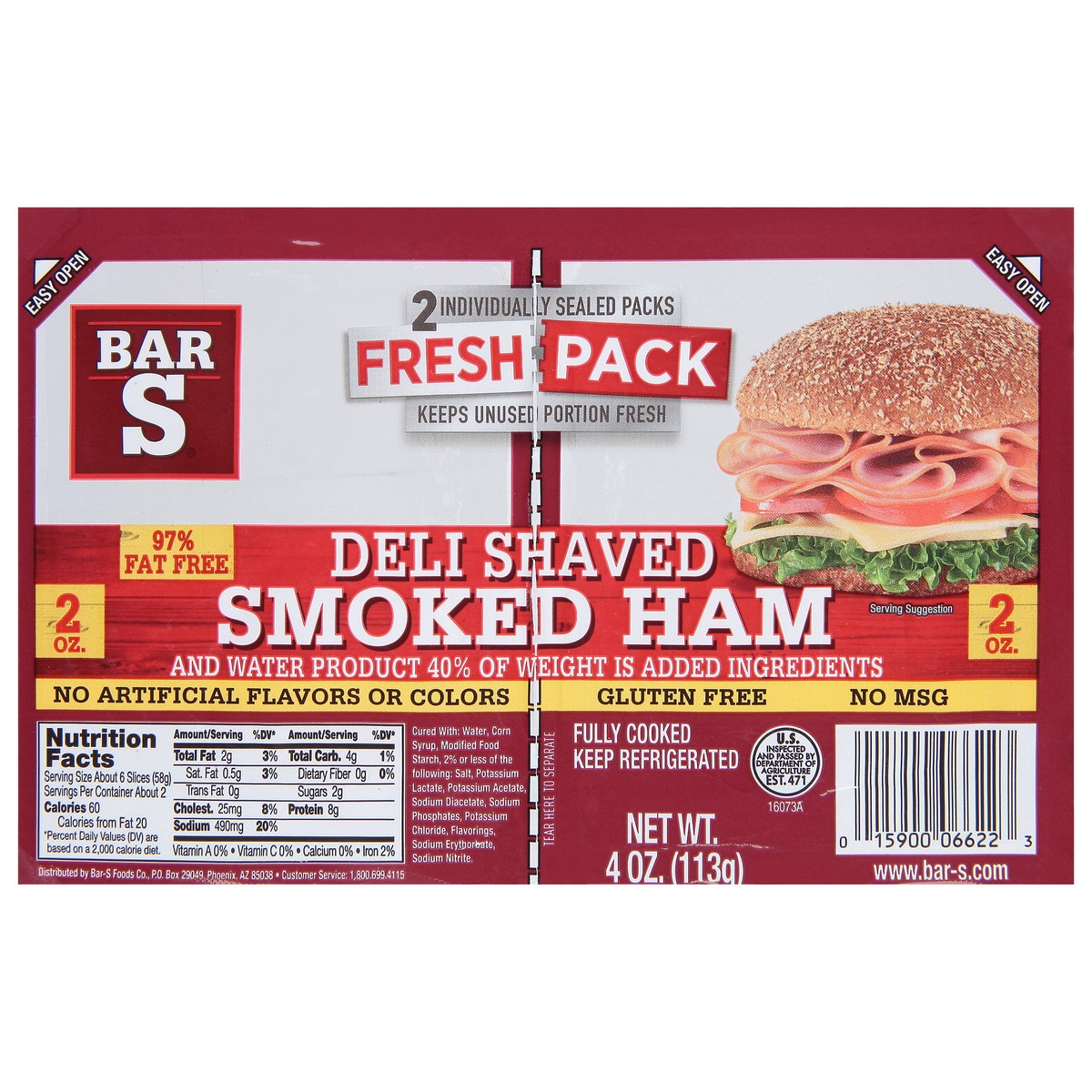 slide 1 of 11, Bar-S Deli Shaved Smoked Ham Single Serve, 4 oz, 4 oz