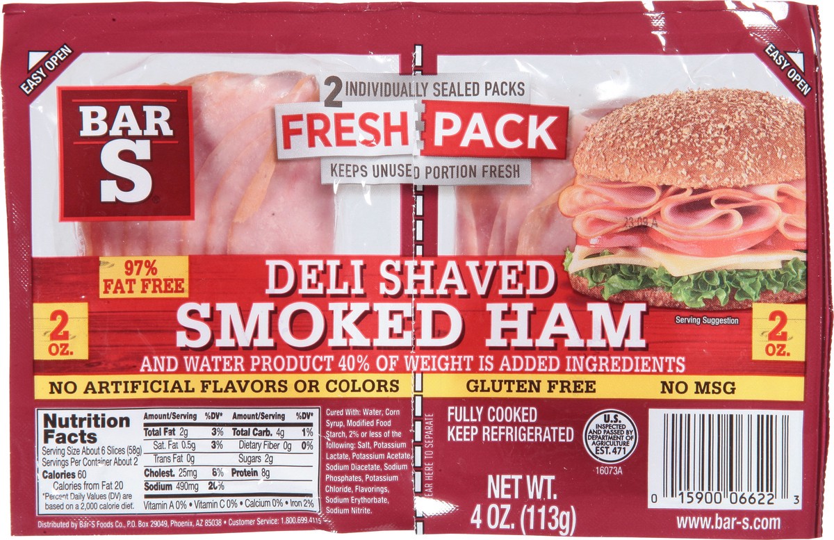 slide 11 of 11, Bar-S Deli Shaved Smoked Ham Single Serve, 4 oz, 4 oz