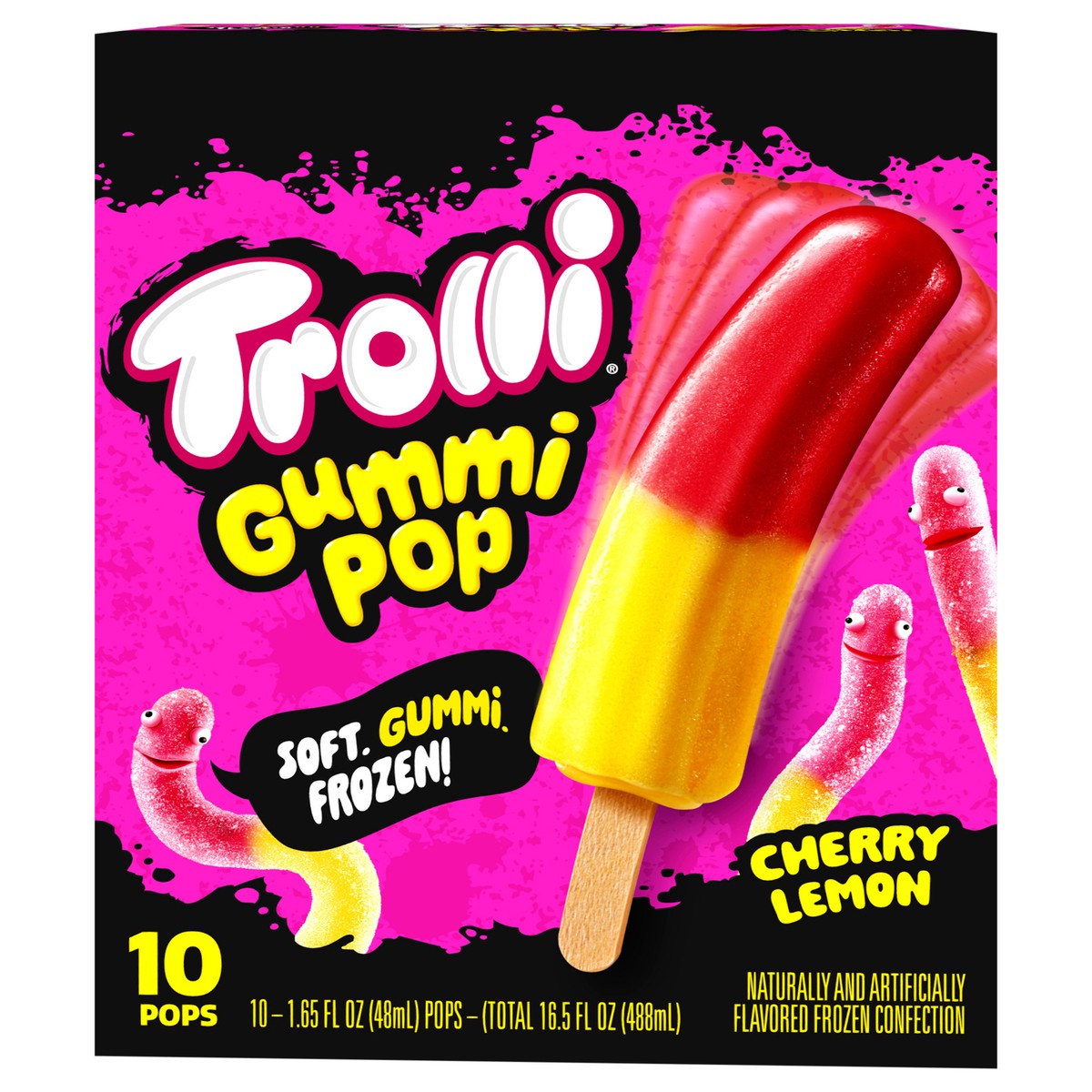 slide 1 of 13, Trolli Frozen Gummi Ice Pops Chewy Sour Gummy Candy Frozen Dessert Snacks, Cherry Lemon, 10 Count, 10 ct
