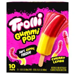 Trolli Frozen Gummi Ice Pops Chewy Sour Gummy Candy Frozen Dessert Snacks, Cherry Lemon, 10 Count
