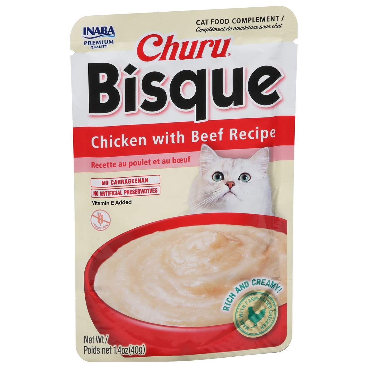 slide 11 of 15, Inaba Churu Bisque for Cats, Creamy Lickable Purée Side Dish with Vitamin E, 1.4 Ounces, Chicken with Beef Recipe, 1 ct