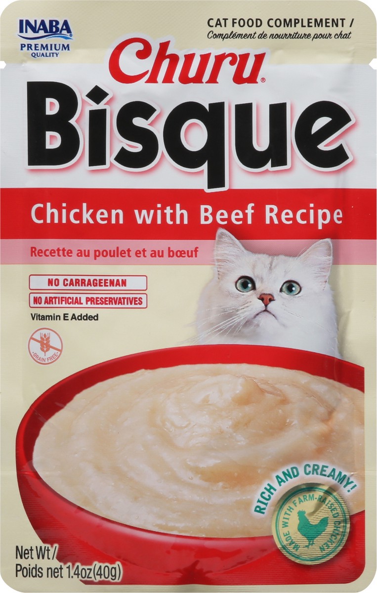slide 13 of 15, Inaba Churu Bisque for Cats, Creamy Lickable Purée Side Dish with Vitamin E, 1.4 Ounces, Chicken with Beef Recipe, 1 ct