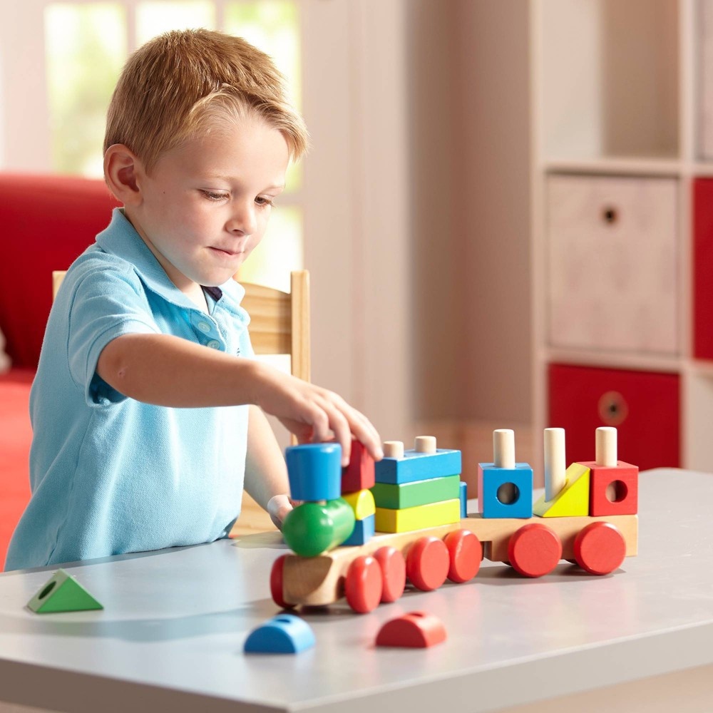 slide 4 of 6, Melissa & Doug Stacking Train - Classic Wooden Toddler Toy, 18 ct