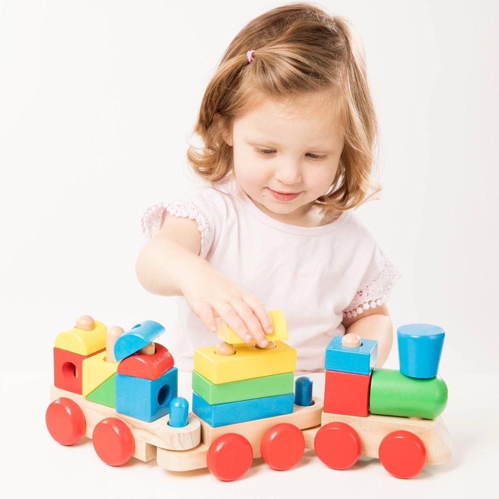 slide 5 of 6, Melissa & Doug Stacking Train - Classic Wooden Toddler Toy, 18 ct