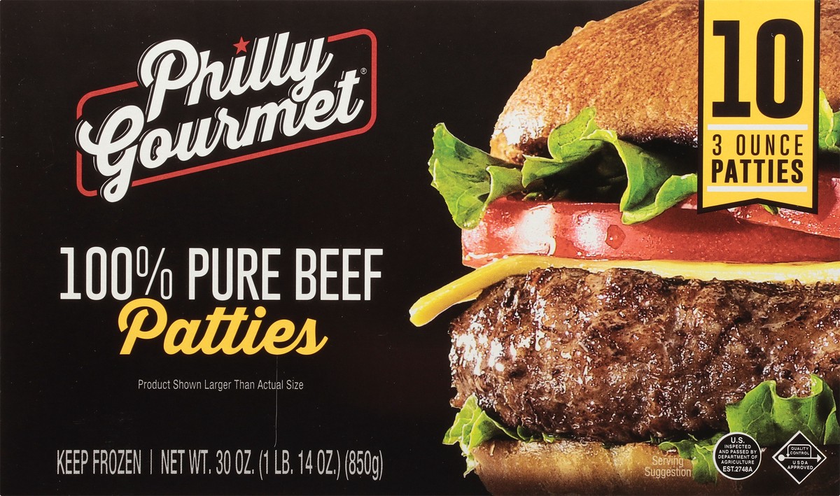 slide 9 of 9, Philly Gourmet 100% Pure Beef Patties 10 ea, 10 ct