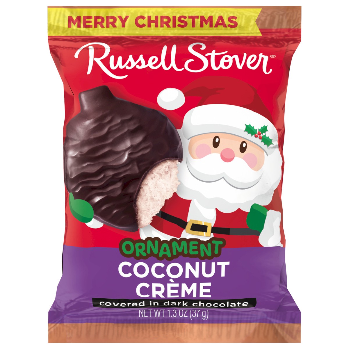 slide 1 of 3, RUSSELL STOVER Christmas Dark Chocolate Coconut Crème Ornament, 1.3 oz., 1.3 oz