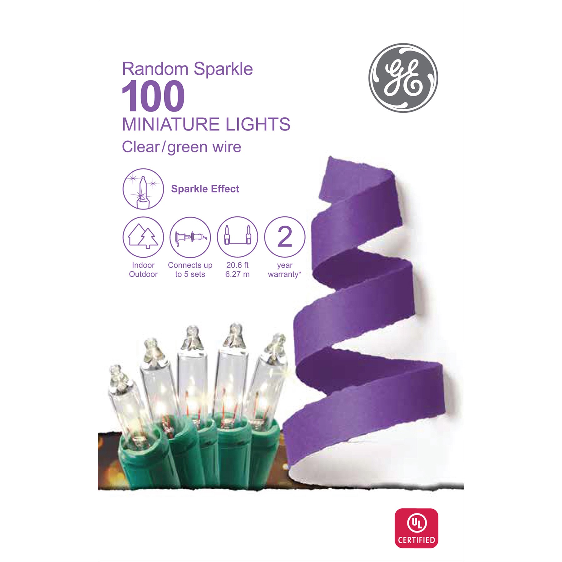 slide 2 of 2, GE Random Sparkle Miniature Light Set, Clear, 100 ct