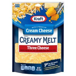 Kraft Three Cheese Blend Shredded Cheese with a Touch of Philadelphia for a Creamy Melt, 8 oz Bag