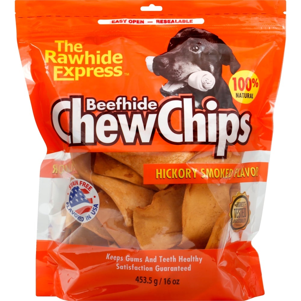 slide 1 of 1, The Rawhide Express Beefhide Hickory Smoked Flavor Chew Chips, 16 oz