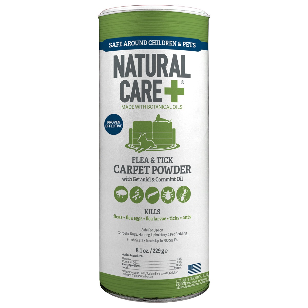 slide 1 of 2, Natural Care + Flea and Tick Carpet Powder, 8.1 oz