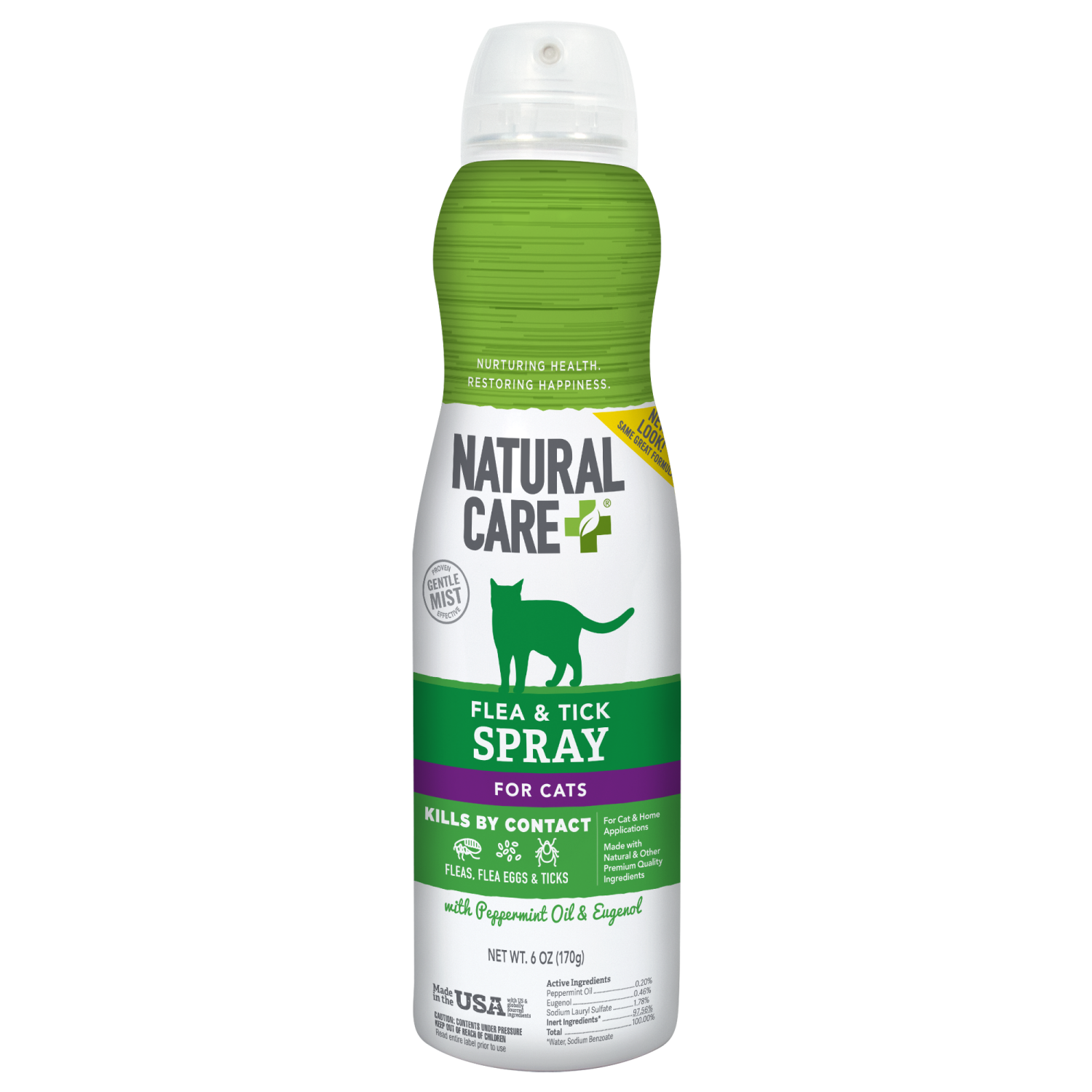 slide 1 of 2, Natural Care + With Peppermint Oil & Eugenol Flea & Tick Spray for Cats 6 oz, 6 oz