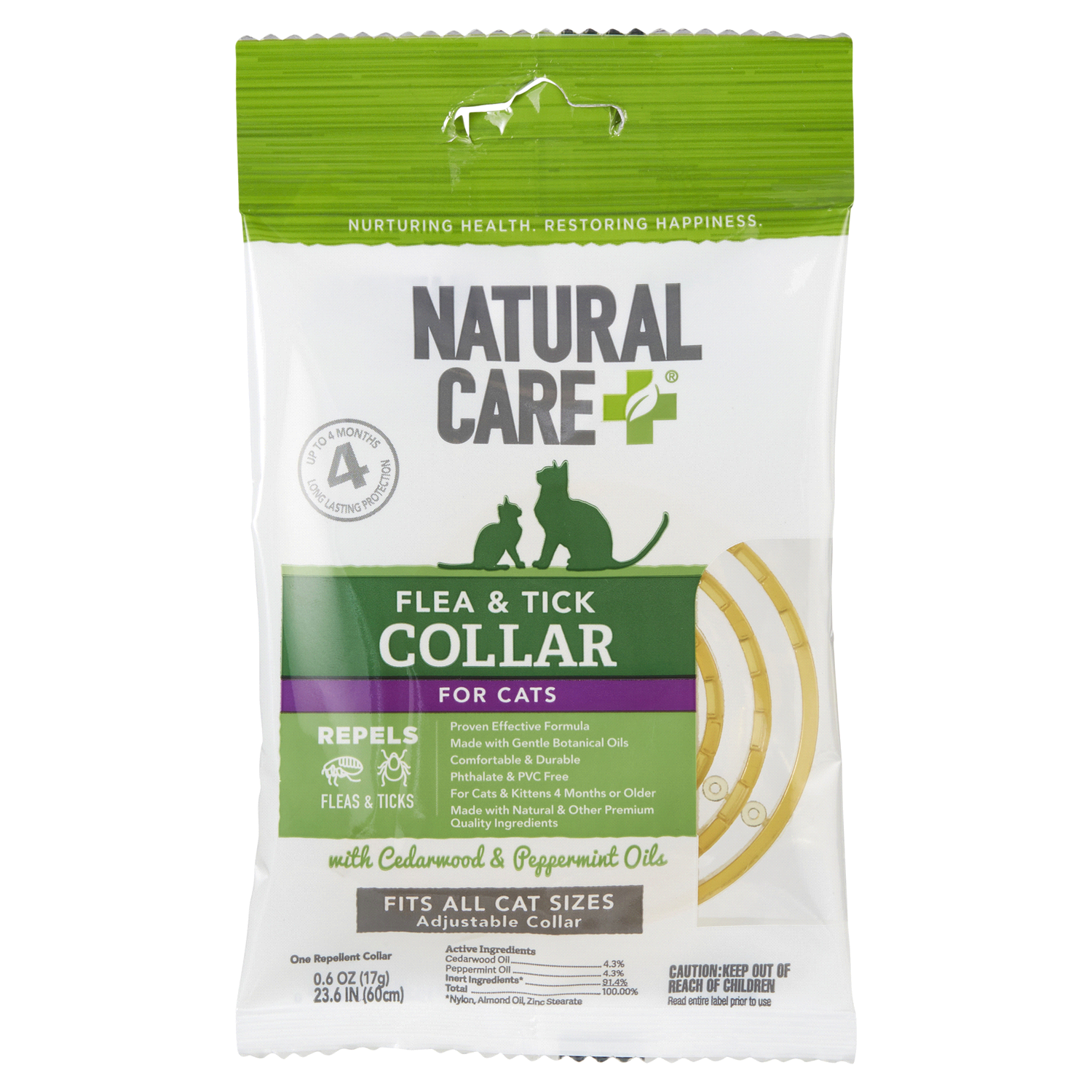 slide 1 of 5, Natural Care + Flea & Tick Collar For Cat 1 ea Bag, 1 ct