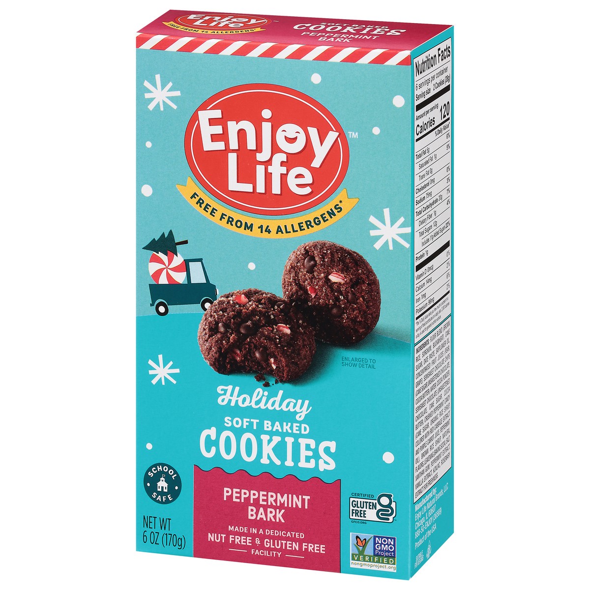 slide 7 of 9, Enjoy Life Peppermint Bark Soft Baked Holiday Cookies, 6 oz Box, 6 oz