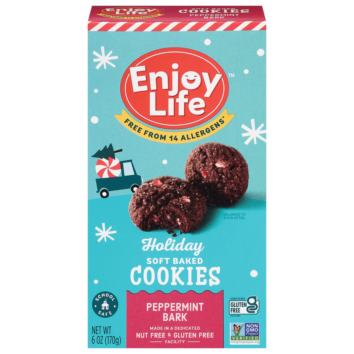 slide 1 of 9, Enjoy Life Peppermint Bark Soft Baked Holiday Cookies, 6 oz Box, 6 oz