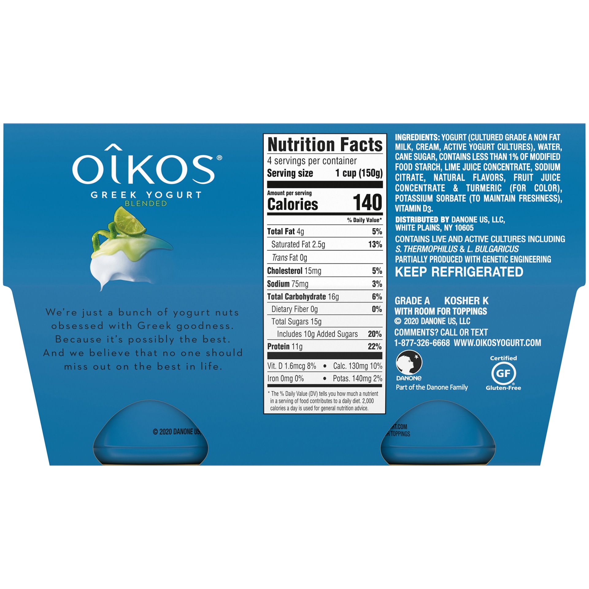 slide 2 of 4, Oikos Whole Milk Key Lime Greek Yogurt Cups, 5.3 oz
