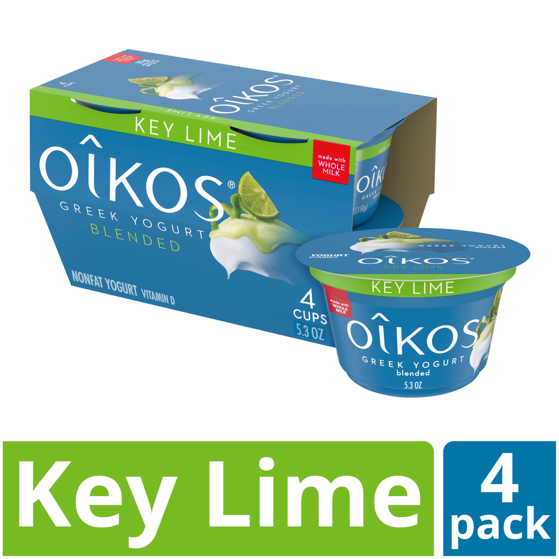 slide 1 of 4, Oikos Whole Milk Key Lime Greek Yogurt Cups, 5.3 oz