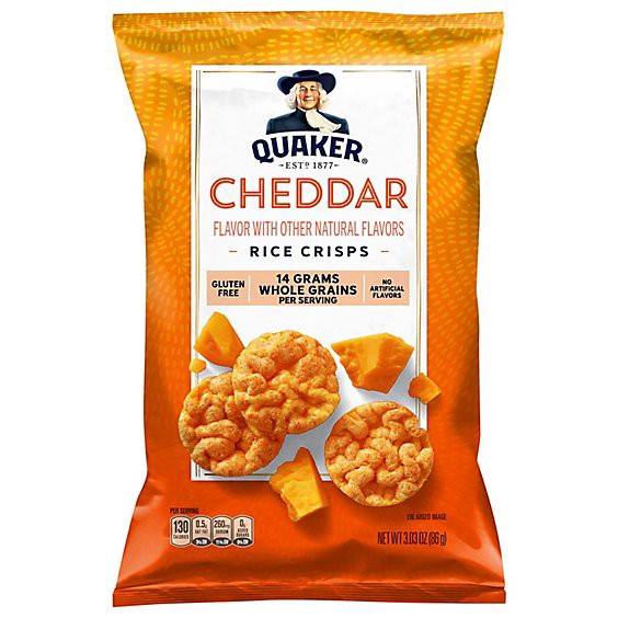 slide 1 of 8, Quaker Popped Rice Crisps Gluten Free Cheddar Cheese - 3.03 Oz, 3.03 oz