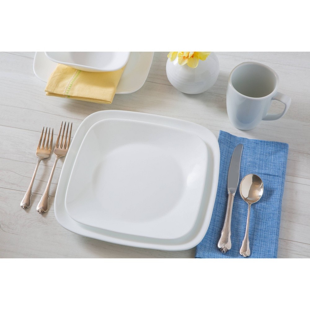 slide 4 of 7, Corelle Square Vitrelle Dinnerware Set Pure White, 16 ct