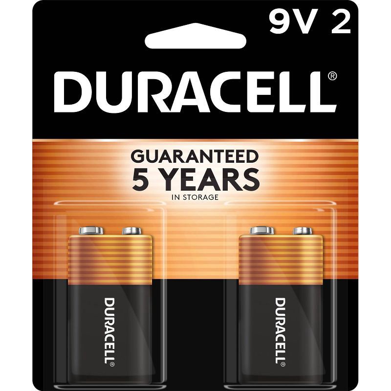 slide 1 of 5, Duracell Coppertop 9V Batteries - 2pk Alkaline Battery: Household Single-Use Power, 2 ct
