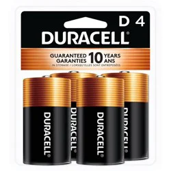 Duracell Coppertop D Batteries - 4pk Alkaline Battery: 15000mAh, Household Use