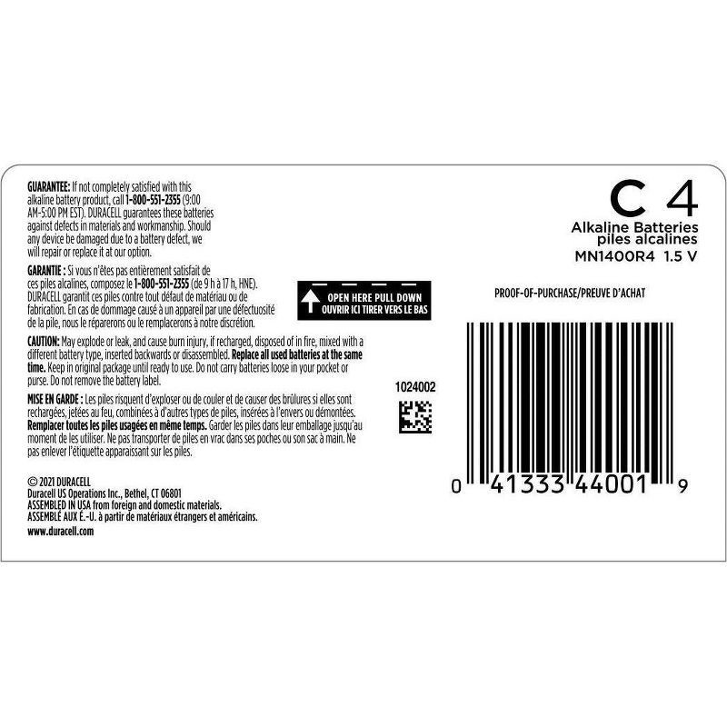 slide 7 of 7, Duracell Coppertop C Batteries - 4pk Alkaline Battery: Household Use, 1.5V Output, 4 ct