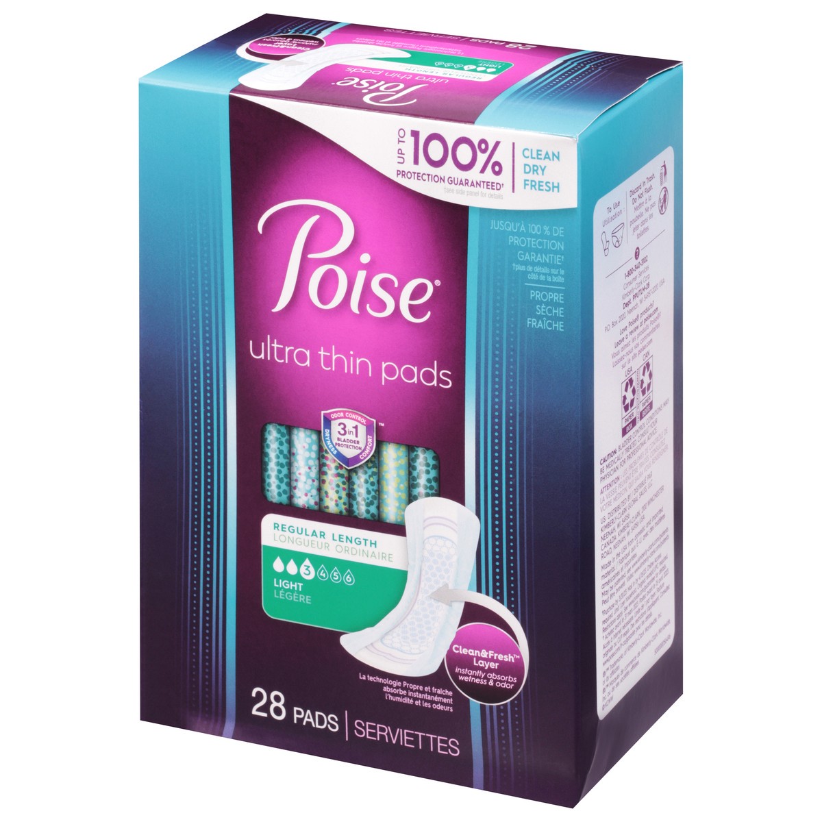 slide 7 of 9, Poise Ultra Thin Incontinence Pads & Postpartum Incontinence Pads, 3 Drop Light Absorbency, Regular Length, 28 Count, 28 ct