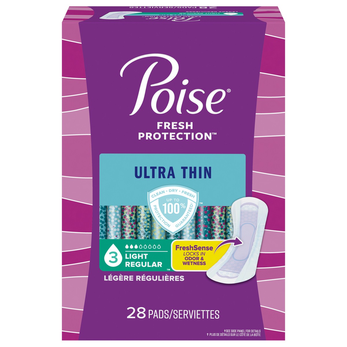 slide 1 of 9, Poise Ultra Thin Incontinence Pads & Postpartum Incontinence Pads, 3 Drop Light Absorbency, Regular Length, 28 Count, 28 ct