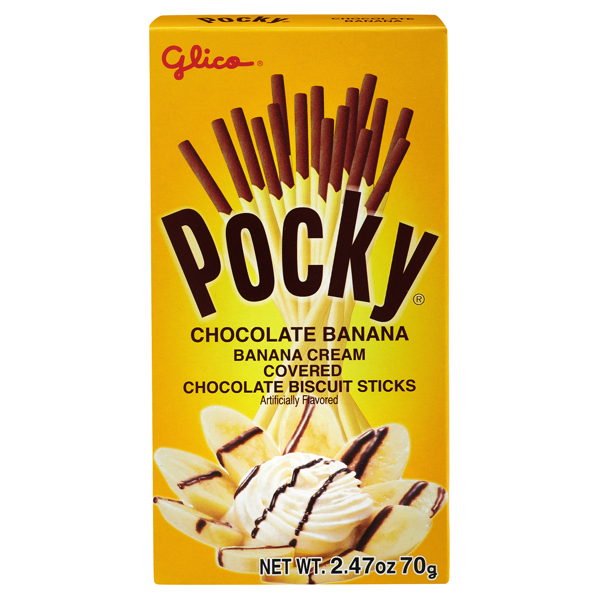 slide 1 of 3, Glico Pocky Chocolate Banana Cream Sticks, 2.47 oz