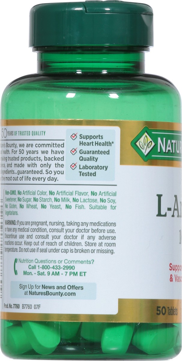 slide 4 of 9, Nature's Bounty L-Arginine Amino Acid Tablets, 50 Ct, 1 ct