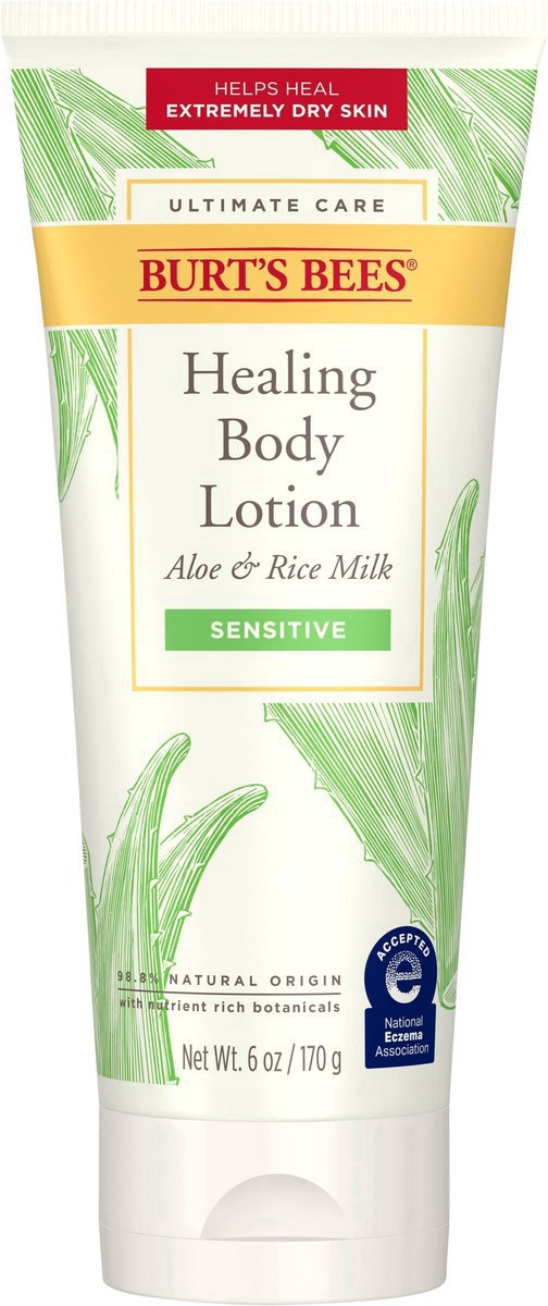 slide 7 of 11, Burt's Bees Ultimate Care Healing with Aloe and Rice Milk for Sensitive Skin Body Lotion, 6 oz