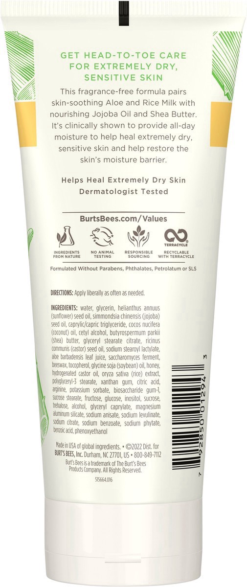 slide 3 of 11, Burt's Bees Ultimate Care Healing with Aloe and Rice Milk for Sensitive Skin Body Lotion, 6 oz