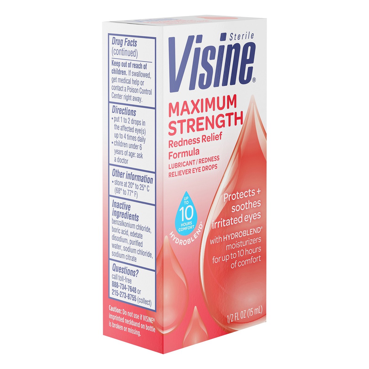 slide 4 of 7, Visine Maximum Strength Eye Redness Relief Formula Eye Drops to Moisturize and Refresh Irritated and Red Eyes, 0.5 fl. oz, 0.5 fl oz