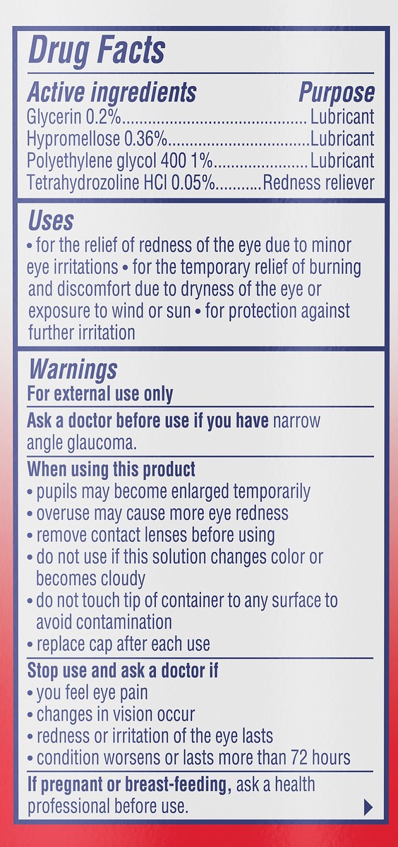 slide 6 of 7, Visine Maximum Strength Eye Redness Relief Formula Eye Drops to Moisturize and Refresh Irritated and Red Eyes, 0.5 fl. oz, 0.5 fl oz