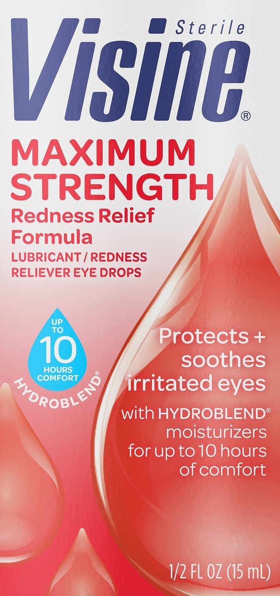 slide 7 of 7, Visine Maximum Strength Eye Redness Relief Formula Eye Drops to Moisturize and Refresh Irritated and Red Eyes, 0.5 fl. oz, 0.5 fl oz