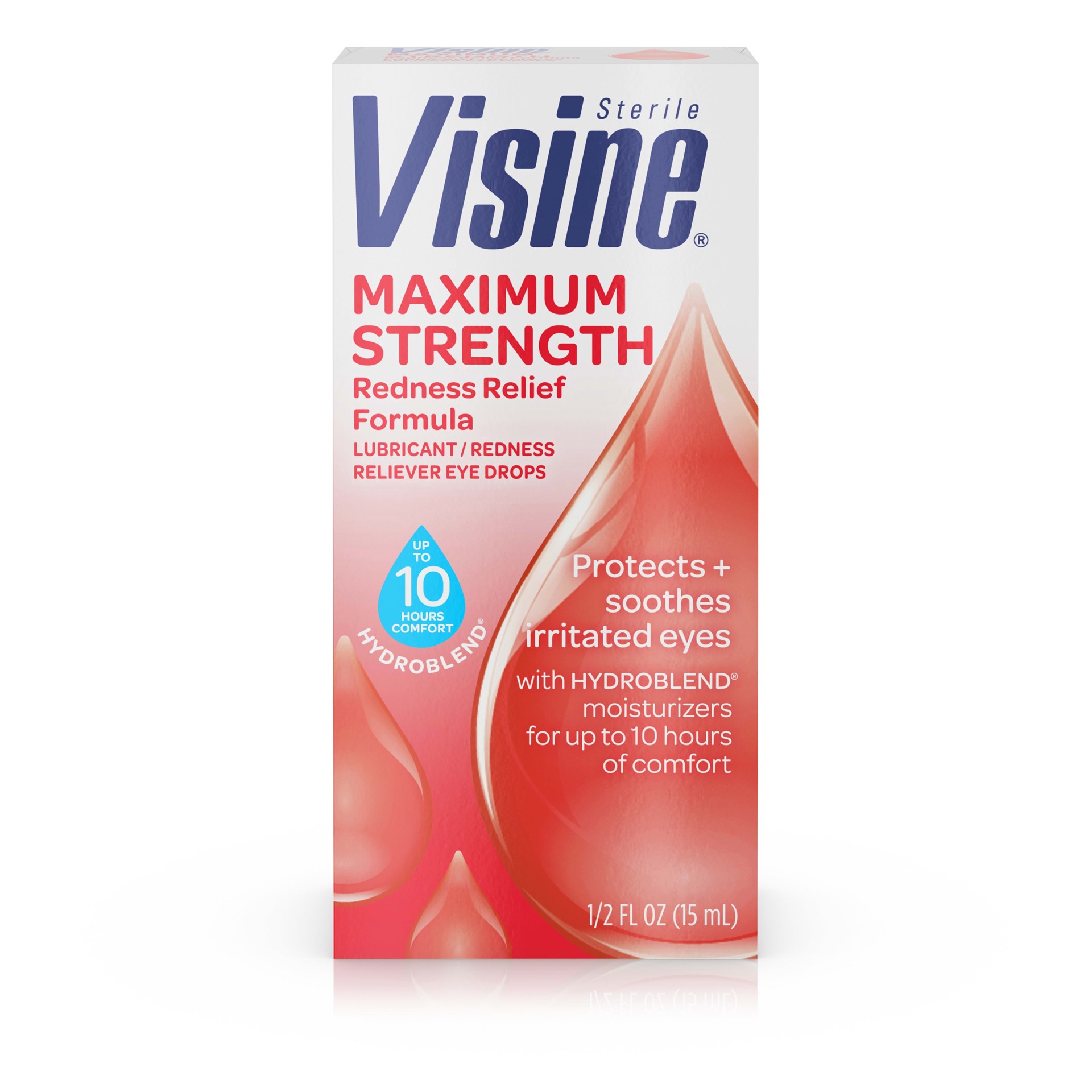 slide 1 of 7, Visine Maximum Strength Eye Redness Relief Formula Eye Drops to Moisturize and Refresh Irritated and Red Eyes, 0.5 fl. oz, 0.5 fl oz