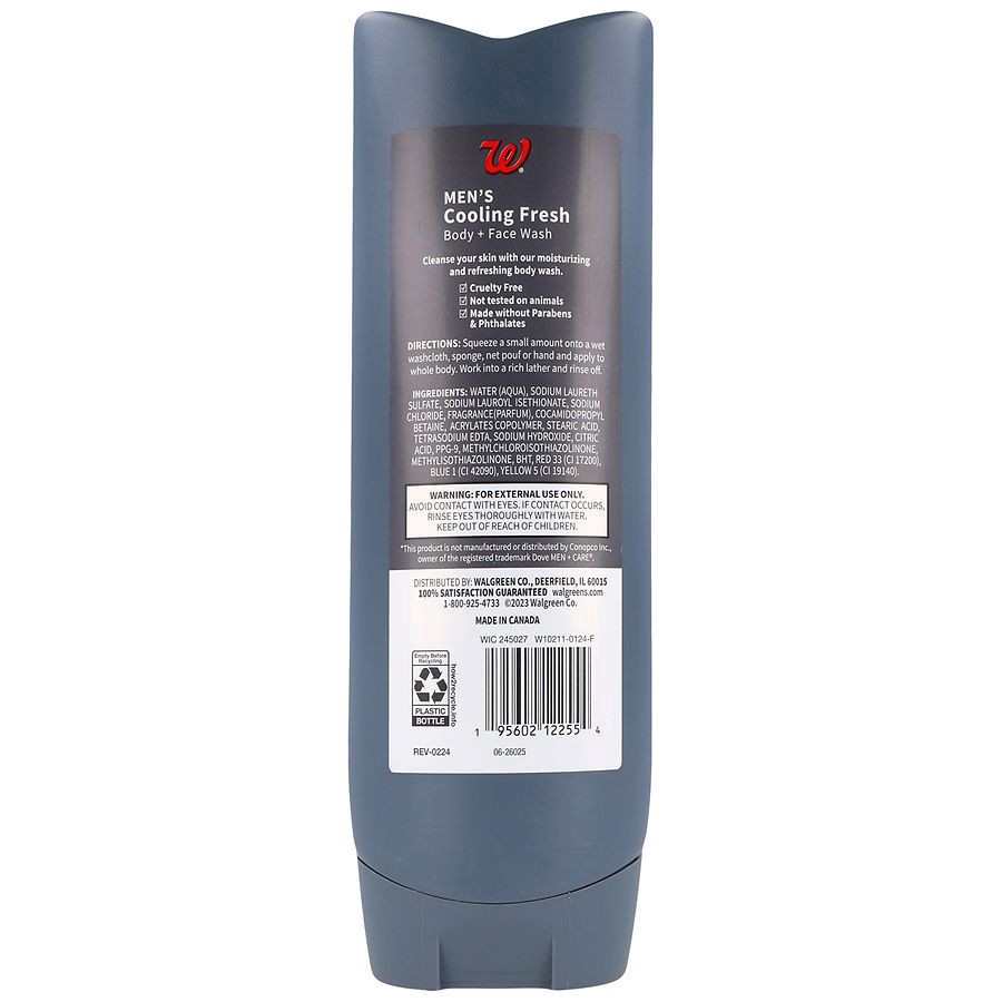 slide 4 of 5, Walgreens Men's Body + Face Wash Cooling Fresh, 18 fl oz