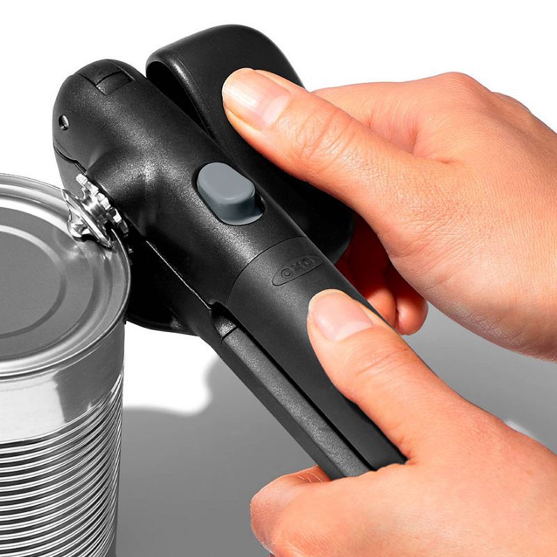 slide 5 of 6, OXO Locking Can Opener: Manual Soft-Grip Handle, Stainless Steel, Black, Hand Wash, Freestanding, Lifetime Warranty, 1 ct