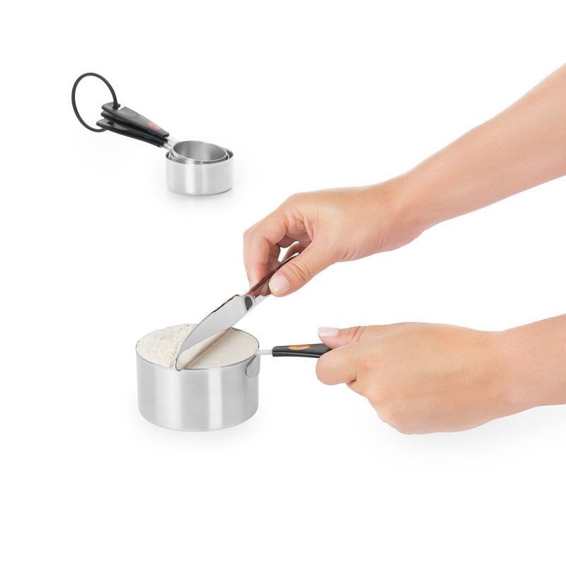 slide 3 of 7, OXO Stainless Steel Measuring Cups: 5-Piece Set, Dishwasher-Safe, Black, Lifetime Warranty, 1 ct