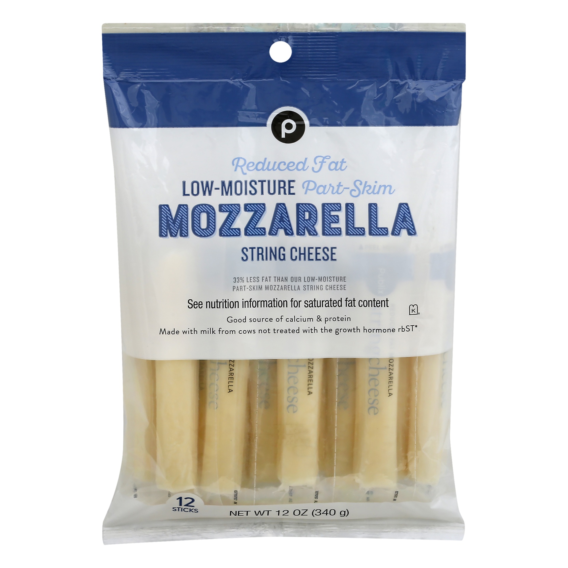 slide 1 of 1, Publix Reduced Fat Mozzarella String Cheese, 12 oz