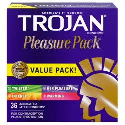 Trojan Pleasure Pack Assorted Condoms, Lubricated Condoms Value Pack, 36 Count
