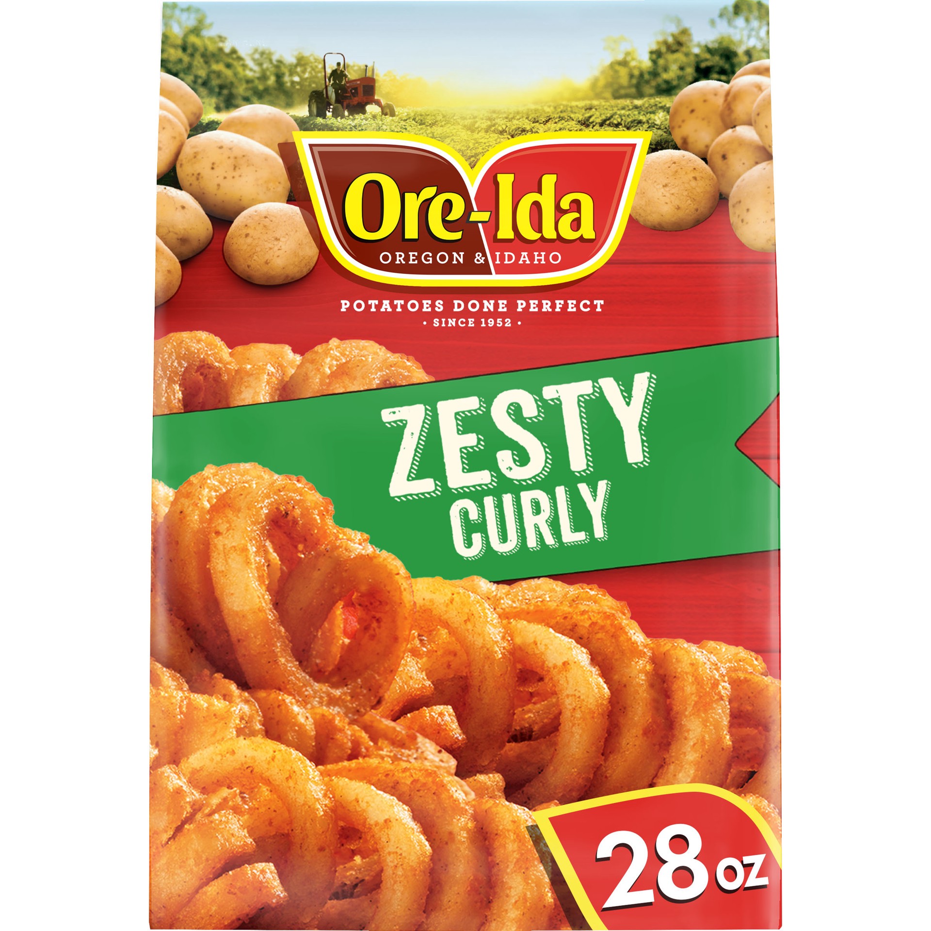 slide 1 of 5, Ore-Ida Zesty Curly Seasoned French Fries Fried Frozen Potatoes, 28 oz Bag, 28 oz