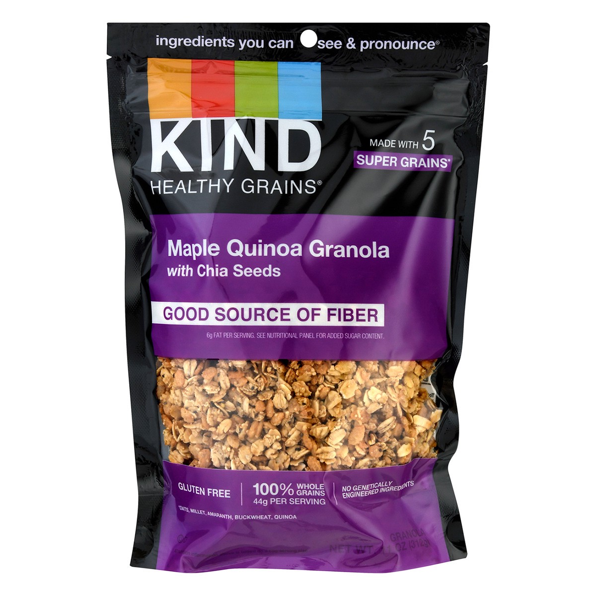 slide 1 of 9, KIND HEALTHY GRAINS Healthy Snack Granola, Maple Quinoa Granola with Chia Seeds, Snack Mix 11 OZ, 11 oz