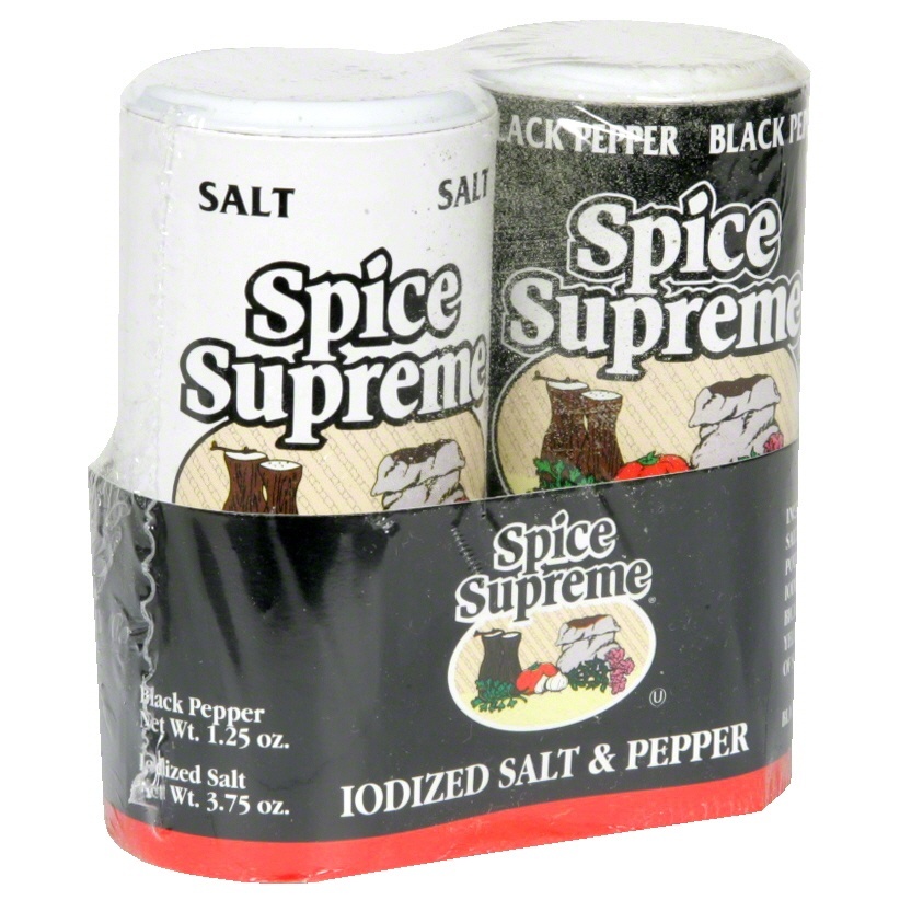 slide 1 of 1, Spice Supreme Iodized Salt & Pepper, 3.75 oz