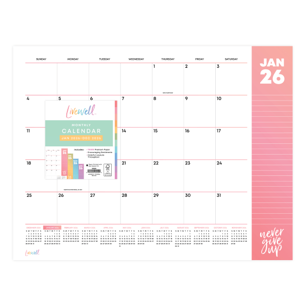 slide 2 of 4, Blue Sky 2026 Blue Sky Monthly Desk Pad Planning Calendar, 22"" x 17"", LiveWell, January To December, 153921, 1 ct