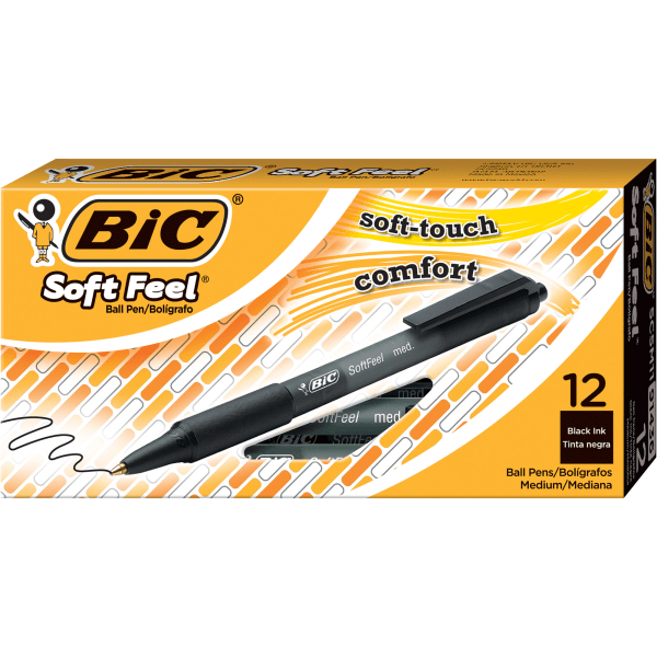 slide 1 of 8, BIC Soft Feel Retractable Ballpoint Pens - Black, 12 ct