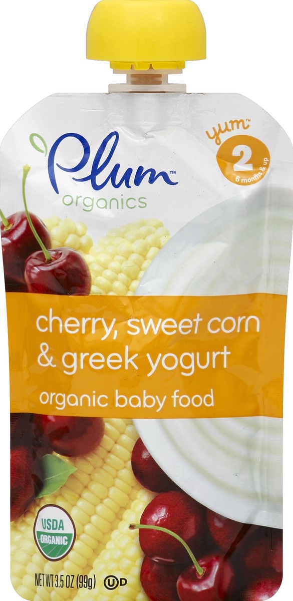 slide 2 of 2, Plum Organics Stage 2 Cherry, Sweet Corn & Greek Yogurt Organic Baby Food, 3.5 oz