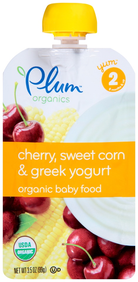 slide 1 of 2, Plum Organics Stage 2 Cherry, Sweet Corn & Greek Yogurt Organic Baby Food, 3.5 oz