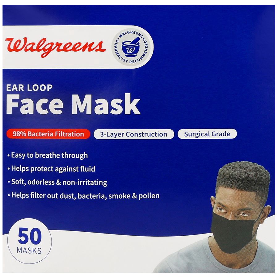 slide 2 of 5, Walgreens Ear Loop Face Masks 0, 0, 0, 50 ct